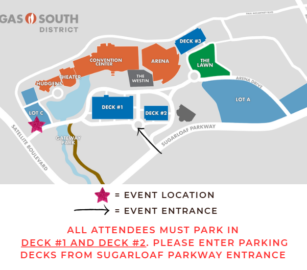 Gas South District map graphic with entrance marked